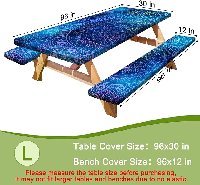 Picnic Table and Bench Cover Set, Waterproof Fitted Elastic Cloth | Portable Camping Essentials With Built-In Storage Pocket And Waterproof Fabric For Outdoor RV Or Picnic Table Use