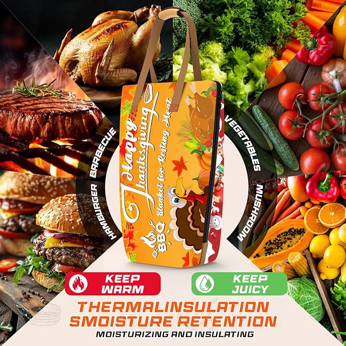 BBQ Blanket for Resting Meat, Reusable Smoker Grilling Insulated Resting Bag with Wide Mouth for Large Brisket/Beef/Turkey (Holiday 25in)