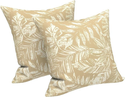 LVTXIII 2 Pack Outdoor Throw Pillow Covers for Patio Furniture, 16x16 Inch Square Pillow Case, Water-Repellent Cushion Covers for Garden, Porch, Sofa, Tropical Leaf Oat