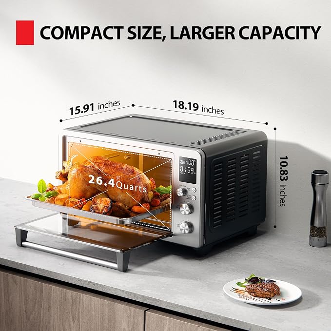 TOSHIBA ChefFry Air Fryer Toaster Oven Combo, 26.4-Quart, Stainless Steel | Bake, Broil, Pizza & Dehydrate, with Toast