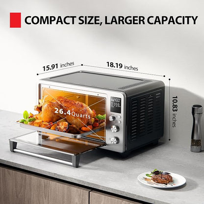 TOSHIBA ChefFry Air Fryer Toaster Oven Combo, 26.4-Quart, Stainless Steel | Bake, Broil, Pizza & Dehydrate, with Toast