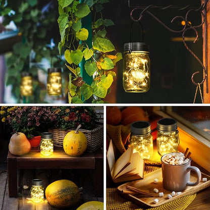 GIGALUMI Solar Mason Jar Lights, 12 Pack 30 Led String Fairy Lights Garden Lights Outdoor Waterproof Hanging Solar Lanterns for Outdoor, Garden, Patio, Lawn, Balcony Decoration
