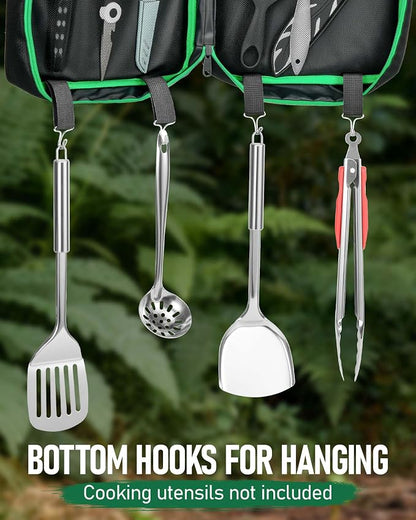 FANGSUN Camping Cooking Set, 16 PCS Portable Camping Utensil Set | Hanging Straps, Carrying Bag, Compact Storage, Outdoor Cooking Essentials, Picnicking, RV Camping & Hiking, Backpacking