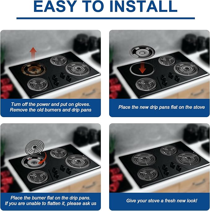 W10290350 W10290353 Black Porcelain Drip Pans and MP22YA Electric Stove Burner Element Set Replacement for Amana Whirlpool Electric Stove, Replace W10288051 Drip Pans by Fetechmate