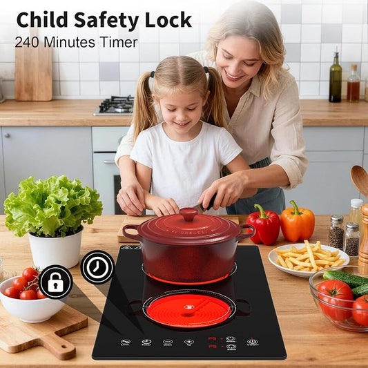VBGK Electric Cooktop,110V 2100W Electric Stove Top with LED touch Control,9 Power Levels, Kids Lock & 4H Timer,Overheat Protection stove,12 Inch 2 burner cooktop