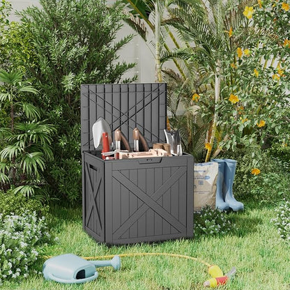 Waterproof Outdoor Storage Box, 32 Gallon Lockable Deck Box, UV-Resistant Outside Storage Bin With Hydraulic Lid For Patio Furniture, Cushion Organizer, Garden Tools, Pool Accessories, Black