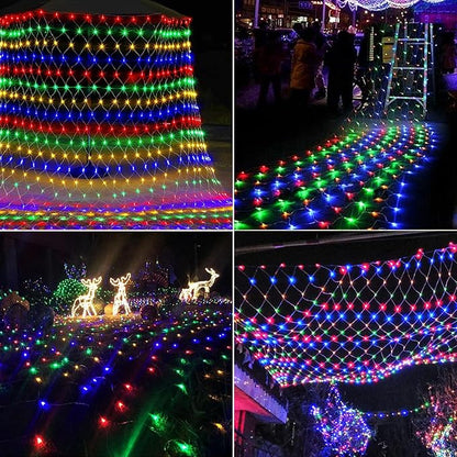 LJLNION Christmas Net Lights, 360 LED 12ft x 5ft Connectable Mesh Fairy String Lights,8 Modes Low Voltage Safe Adaptor for Xmas Trees, Bushes, Wedding, Outdoor Garden Decorations, Multicolor