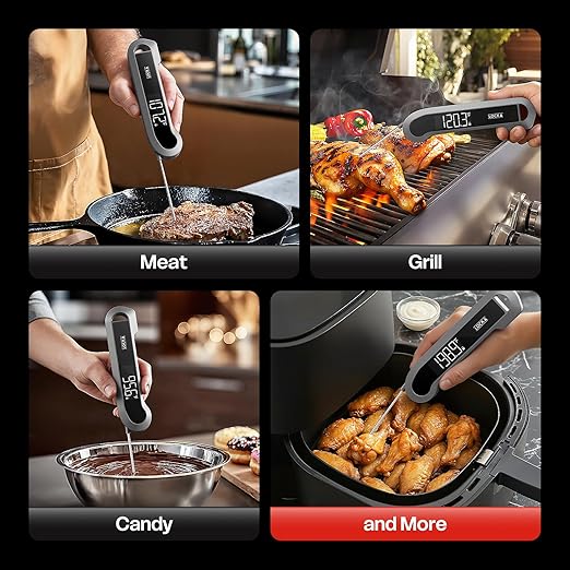 0.3 Sec Instant Read Meat Thermometer Digital for Cooking, ±0.5℉ Precision, Food Thermometer for Grilling, Air Fryer, Smoker, Candy, BBQ Essentials Accessories, Gifts for Him Men Dad Birthday, Grey