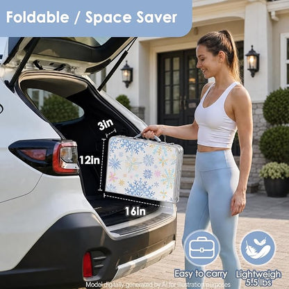 YUFIFAIRY Small Folding Table 2 Foot, Portable Camping Table with Mesh Holders,Lightweight Aluminum Adjustable Height, with Carry Handle for Camping Picnic Indoor Outdoor 24 x 16 x27.5 (Snowflakes)