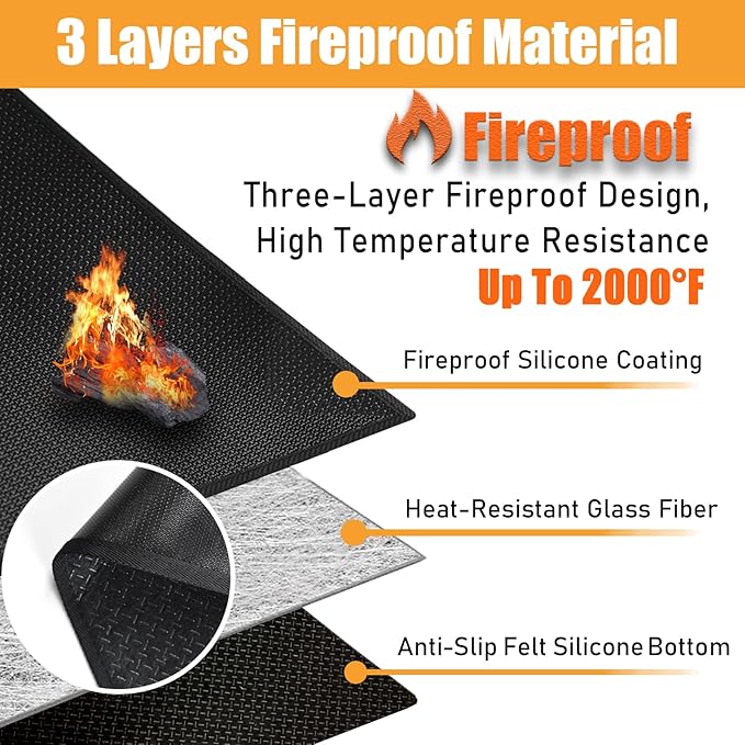 3 Layers Thickening70x48 inchs Large Grill Mat for Outdoor Grill,Barbeque Grill Cooking Mats for Outdoor Floor Mat,BBQ Grill Mat Under Grill to Protect Deck,Grass,Patio,Indoor Fireplace Mats