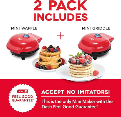 Dash Mini Maker Set - Customized Treat Maker - Supports Multi-Function Cooking - Easy Cleanup and User-Friendly Design - Red - Waffle & Griddle Irons