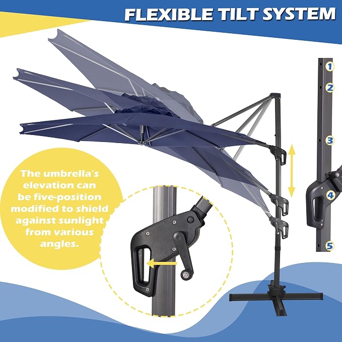 Sunnyglade 10Ft Cantilever Patio Umbrella, 360° Rotation & Integrated Tilting System Offset Umbrella with 8 Sturdy Ribs, Fade-resistant & Waterproof for Garden Backyard Poolside Deck
