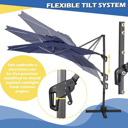 Sunnyglade 10Ft Cantilever Patio Umbrella, 360° Rotation & Integrated Tilting System Offset Umbrella with 8 Sturdy Ribs, Fade-resistant & Waterproof for Garden Backyard Poolside Deck