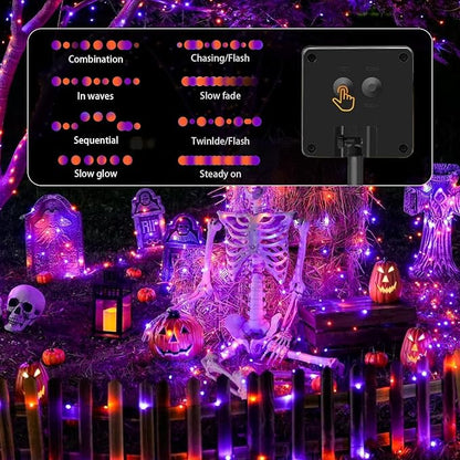 SyouHome 4-Pack Solar String Lights,156Ft Extra-Long 400 LED Waterproof Solar Halloween Lights, 8 Modes for Garden, Patio, Wedding (Purple & Orange)