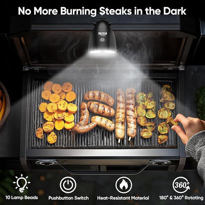 Grill Light Grilling Accessories: 2 Brightness Clamp-On BBQ Light | 10 LED 100lm Bright for Outdoor Grill - Adjustable C-clamp Flexible 360° Handle Mount for Smoker Gas Charcoal Electric Grills