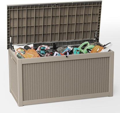 EasyUp 320 Gallon Outdoor Storage Box Waterproof, UV Resistant Resin Deck Box with Hydraulic Rod, Reinforced Stability for Patio, Garden, Rattan Gray