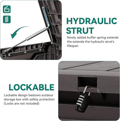 YITAHOME 80 Gallon Resin Deck Box, Weather Resistant Outdoor Storage Box, Lockable Indoor Outdoor Storage for Supplies and Essentials, Dark Brown