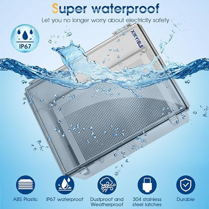 Waterproof Outdoor Project ABS Plastic Junction Box IP67 Weatherproof Dustproof Enclosure with Hinged Cover, Mounting Plate,Wall Brackets for Power Project (Clear,17.7"x13.8"x7.9")
