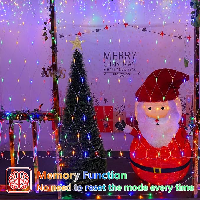 QITONG Net Lights Outdoor Mesh Lights, 12ft x 5ft 360 LED Multicolor Christmas Light with 8 Modes, Connectable Clear Wire Bush Light Plug in