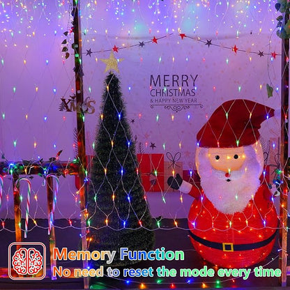 QITONG Net Lights Outdoor Mesh Lights, 12ft x 5ft 360 LED Multicolor Christmas Light with 8 Modes, Connectable Clear Wire Bush Light Plug in