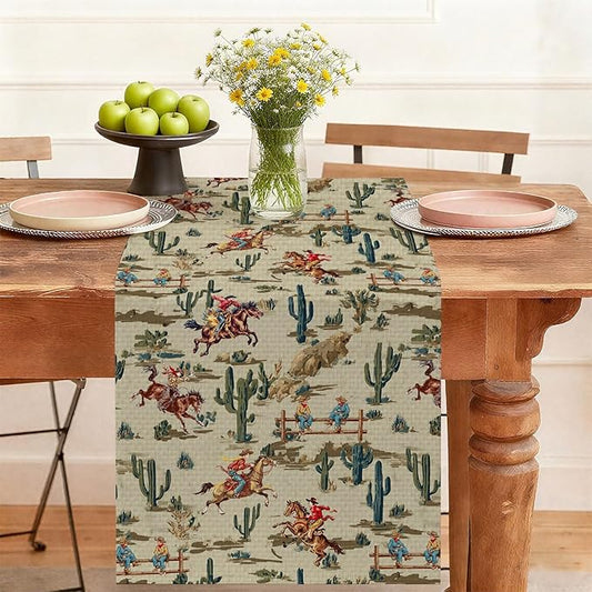 Western Cowboy Table Runner,Dining Decor for Kitchen Coffee Table Family Dinners Holiday Parties Wedding Events Decor(13x72 inch)