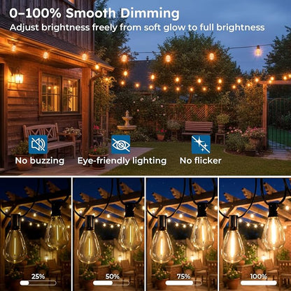 GvvooHome 50FT Outdoor String Light with S11 Plastic Bulbs, Low-Voltage LED Patio Lights with App & Remote, Music Sync, 4 Lighting Modes, Dimmable & Waterproof for Backyard, Porch, Garden, Deck, Party