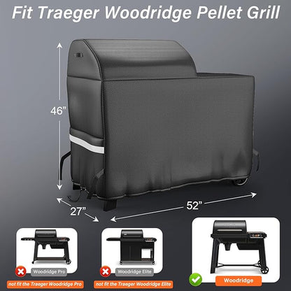 Full-Length Grill Cover for Traeger Woodridge Electric Wood Pellet Grill BAC761 TFB86MLH, Easy-Check Fit Accessory for Outdoor Cooking or Use