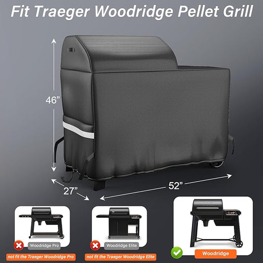 Full-Length Grill Cover for Traeger Woodridge Electric Wood Pellet Grill BAC761 TFB86MLH, Easy-Check Fit Accessory for Outdoor Cooking or Use