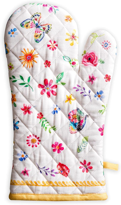Maison d'Hermine Oven Gloves 100% Cotton Oven Mitt (7" x 13", Pack of 1) | With Loop Heat Resistant BBQ Cooking Gloves Baking Grilling Kitchen Handling Hot Pans Spring Summer - Happy Florals - Sweety
