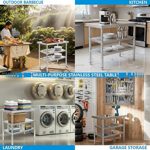 KUARBARR Stainless Steel Table Commercial Stainless Steel Prep Table 18 x 30 Inch, NSF Metal Commercial SS Kitchen Prep Worktable for Restaurant Kitchen Garage Warehouse