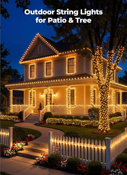 Brightown 2 Pack Solar String Lights Outdoor Waterproof, 92Ft 240 LED Solar Outdoor Lights String with 8 Modes, Transparent Wire String Light for Patio Tree Garden Party Decorations, Warm White