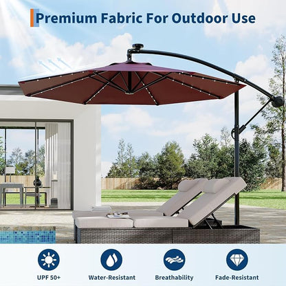 15FT Outdoor Patio Umbrella,Double-Sided Rectangle Market Umbrella with 36 LED Solar Lights & Base,UV50+ Weather-Resistant Oversized Outdoor Umbrella,Crank Lift,3-Way Shade for Pool,Garden,Backyard