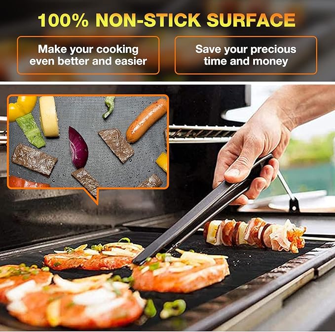 Grill Mats for Outdoor Grill Set of 6 BBQ Grill Mat Non-Stick Reusable Heavy Duty Grilling Mats Teflon Grill Sheets Grill Tools BBQ Accessories for Charcoal Grill Gas Electric Smokers Barbecue Camping