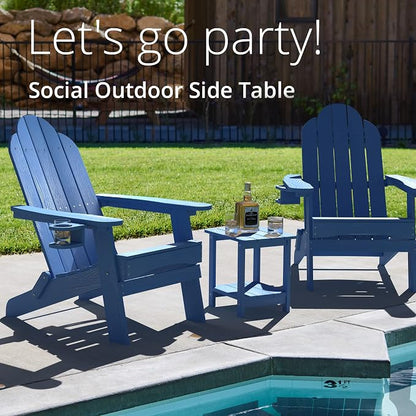 LUE BONA Outdoor Side Table, 2-Tier HDPS Small Patio Table, Navy Blue | 2-Tier Shelf for Extra Storage, Small End Table for Pool, Porch, Balcony, Weather Resistant HDPS, Easy Clean