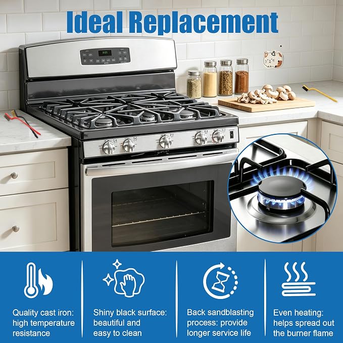 Upgraded 4PCS Surface Burner Caps Set Fits for GE&Hotpoint&Haier 30" Gas Range/Cooktop,WB29K10022-1 Small Cap WB29K10023-1 Medium Cap WB29K10024-1 Large Cap WB28K10222-1 XLarge Cap,Shiny Black Surface