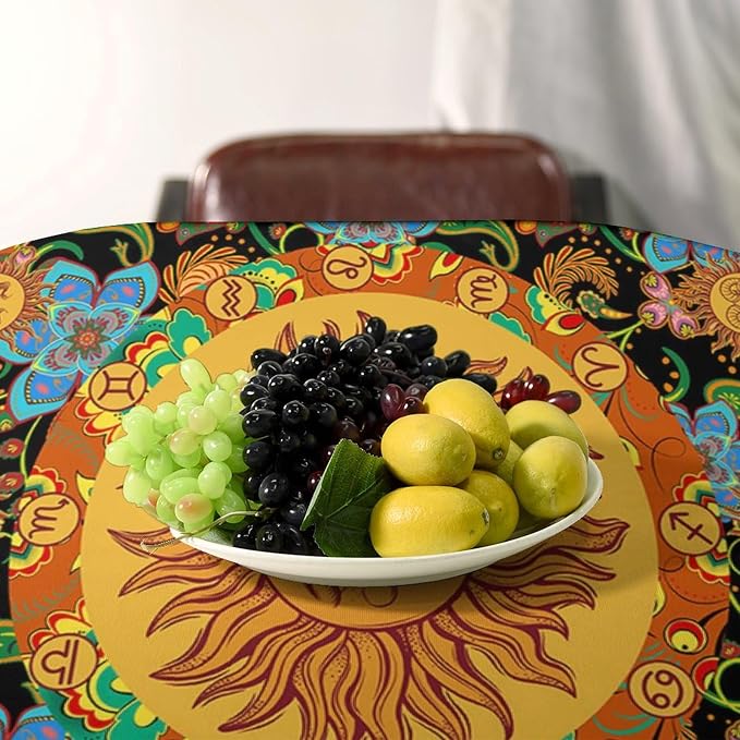 Vintage Boho Sun Tablecloth Wildflower Floral Bohemian Hippie Sun Table Cloth Water Resistant Wipeable Table Cover for Farmhouse Picnic Party Holiday Kitchen Dinner Table 55"x75"