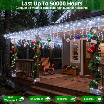 670 LED 66FT Christmas Lights Outdoor,148 Drops Icicle Lights with 12 Modes | Cool White Icicle String Lights with Timer and Dimming for Eaves, Porches, Windows, Gazebos and Wedding Backdrops