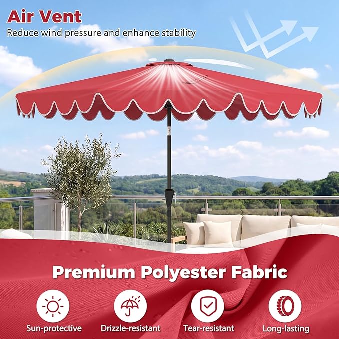Tangkula 10 FT Patio Umbrella with Base Included, 2-Tiers Outdoor Scalloped Table Umbrella with 2 Sandbags, Tilt Adjustment, Crank, 8 Ribs for Market Backyard Pool Deck Beach Lawn