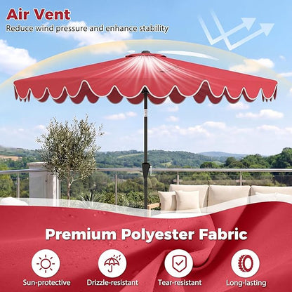Tangkula 10 FT Patio Umbrella with Base Included, 2-Tiers Outdoor Scalloped Table Umbrella with 2 Sandbags, Tilt Adjustment, Crank, 8 Ribs for Market Backyard Pool Deck Beach Lawn