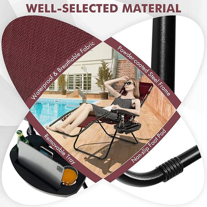 Giantex 2 PCS Zero Gravity Chair, Outdoor Chaise Lounge with Cup Holder, Patio Folding Chairs Recliner for Yard Pool Lawn Balcony, Burgundy