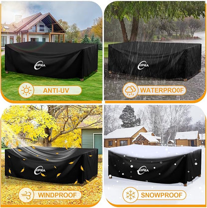 Kipiea Outdoor Furniture Covers Waterproof, 420D Heavy-Duty Patio Furniture Set Covers, No Tears Anti UV No Fading(128" L x 83" W x 28" H)