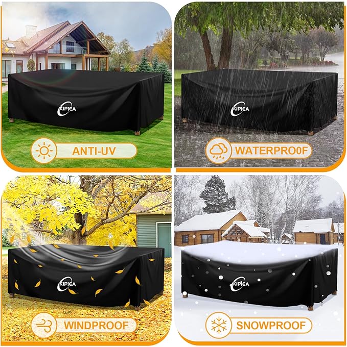 Kipiea Outdoor Furniture Covers Waterproof, 420D Heavy-Duty Patio Furniture Set Covers, No Tears Anti UV No Fading(138" L x 103" W x 36" H)