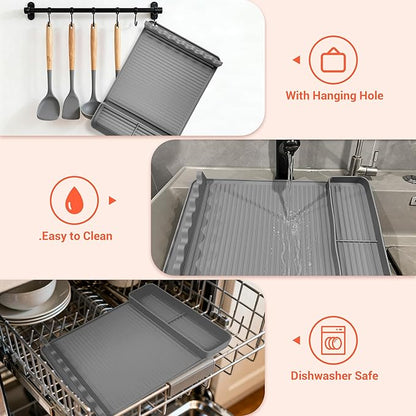 2Pack Silicone Grill Mat for Blackstone - 16x11.5 Inch Non-Slip Tool Mat with Sauce Drip Pad & Wavy Grip, Outdoor BBQ Accessories & Gifts for Men, Dad, Grilling （Grey）
