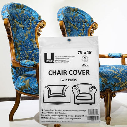 Uboxes (72x46) Chair Covers 2 MIL Heavy Duty Polyethylene to Protect Items from Dust Dirt and Spills, Clear, Set of 2