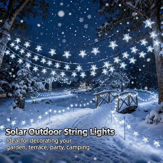 Twinkle Solar Star String Lights Outdoor Waterproof Fairy Lights 39FT 100 LED with 8 Lighting Modes for Camping Garden Wedding Party Tree Holidays Backyard Patio (Cool White)