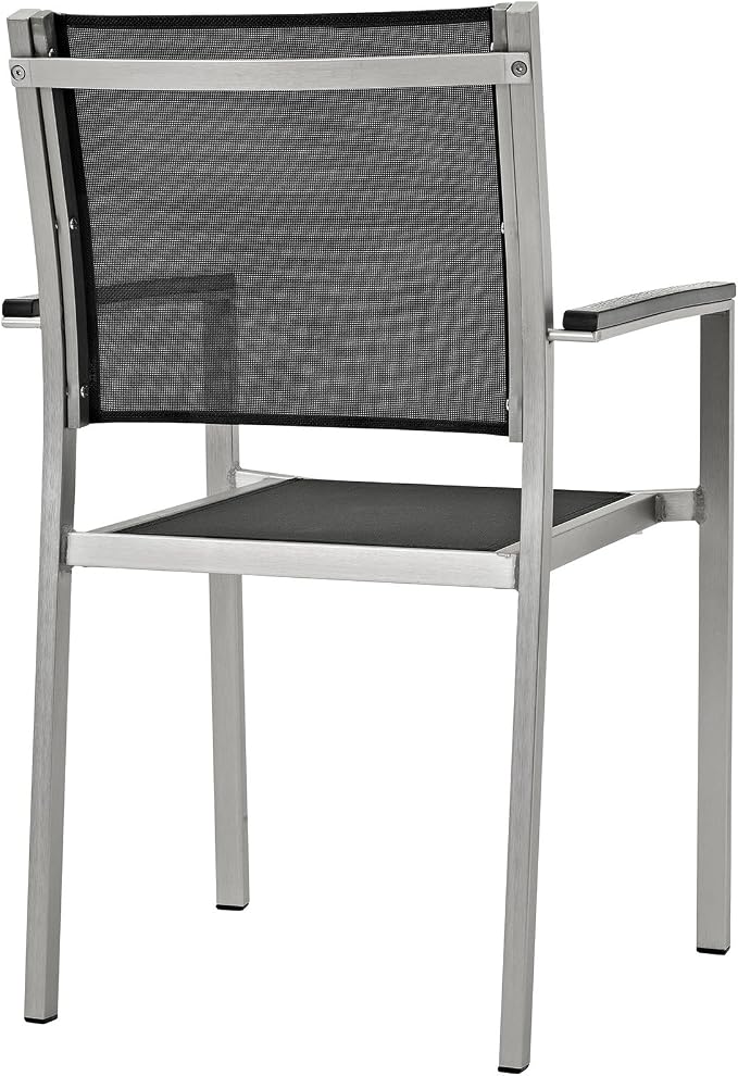 Modway Shore 5-Piece Aluminum Outdoor Patio Dining Table Set in Silver Black