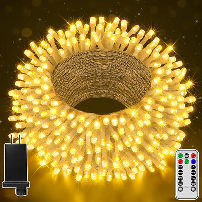 196FT 600 LED Christmas Lights Outdoor Waterproof, Timer & Memory Function, 8 Modes Warm White String Lights Plug in Twinkle Lights for Xmas Tree Holiday Garden Indoor Party Decor