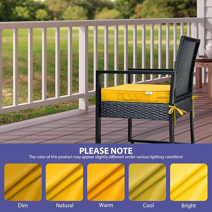 IPYNBAP Outdoor Chair Cushions Set of 4 -Waterproof Outdoor Seat Cushions for Patio Furniture, Patio Chair Cushion with Handle and Ties, Out Door Chair Pads,19x19x3-Square, Yellow