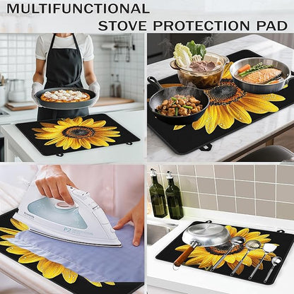 Electric Stove Top Cover,Sunflower Stove Cover for Glass Top Electric Stove,Spring Floral Heat Resistant Flat Top Stove Mat Countertop Protector, 28 x 20 Inch
