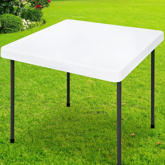 Smiry Square Picnic Table Cloth, Waterproof Elastic Fitted Tablecloths for 4 Foot Tables, Washable Polyester Table Cover for Camping, Indoor and Outdoor (White, 42"x42")